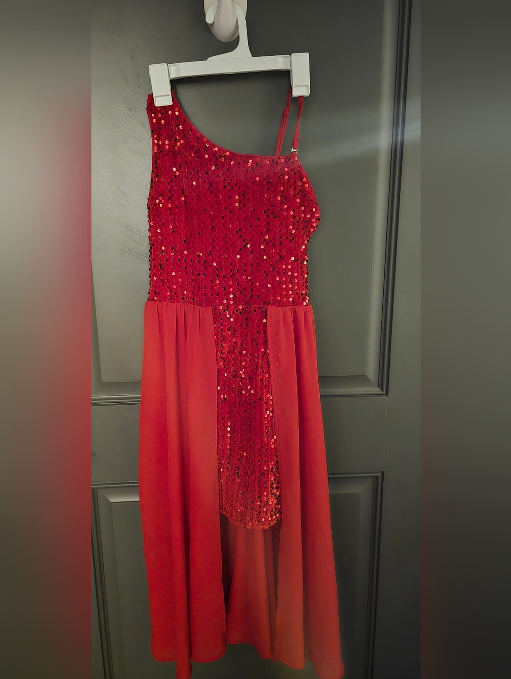 Gilrs Red Sequin One-Shoulder Midi Dress
